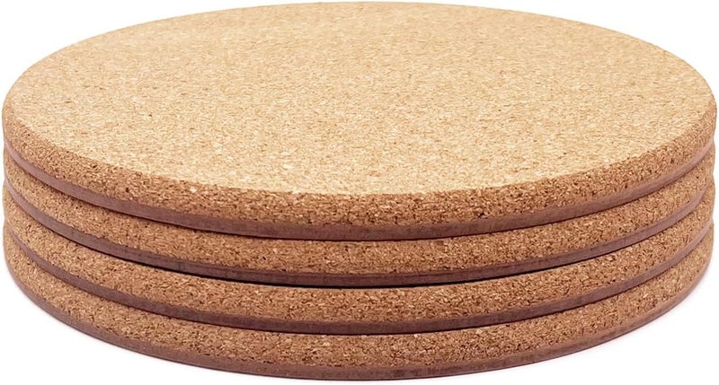 KITLAB Cork Plant Coasters, Double Layers Hard Thick Cork Planter Coaster, 8 Inch Absorbent Cork Plant Mats, Cork Trivets for Hot Dishes, Cork Plant Coasters for House Plants, 4 Pcs - Image 1